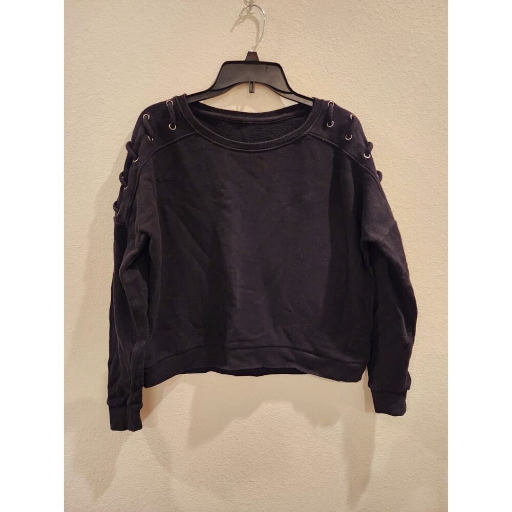 Betsey Johnson Lace-Up Shoulder Sweatshirt | Black Edgy Staple